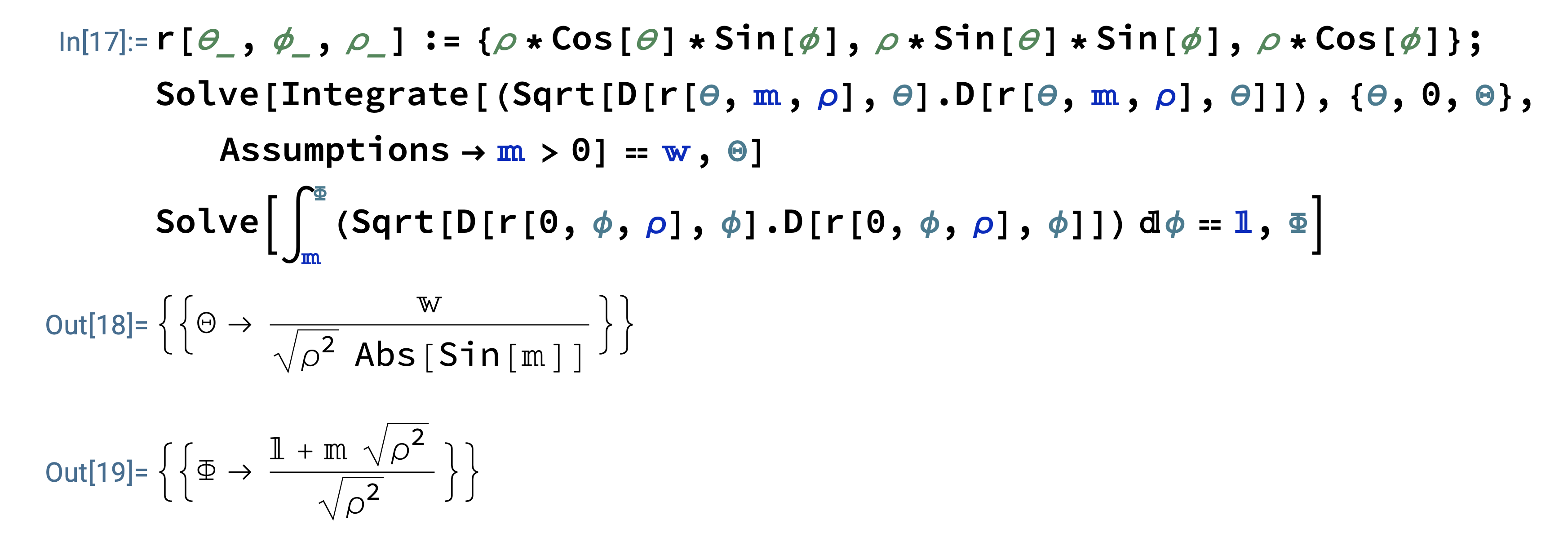 Example Mathematica Code Which Solves for the Latitude and Longitude Angles \(\Phi\) and \(\Theta\).